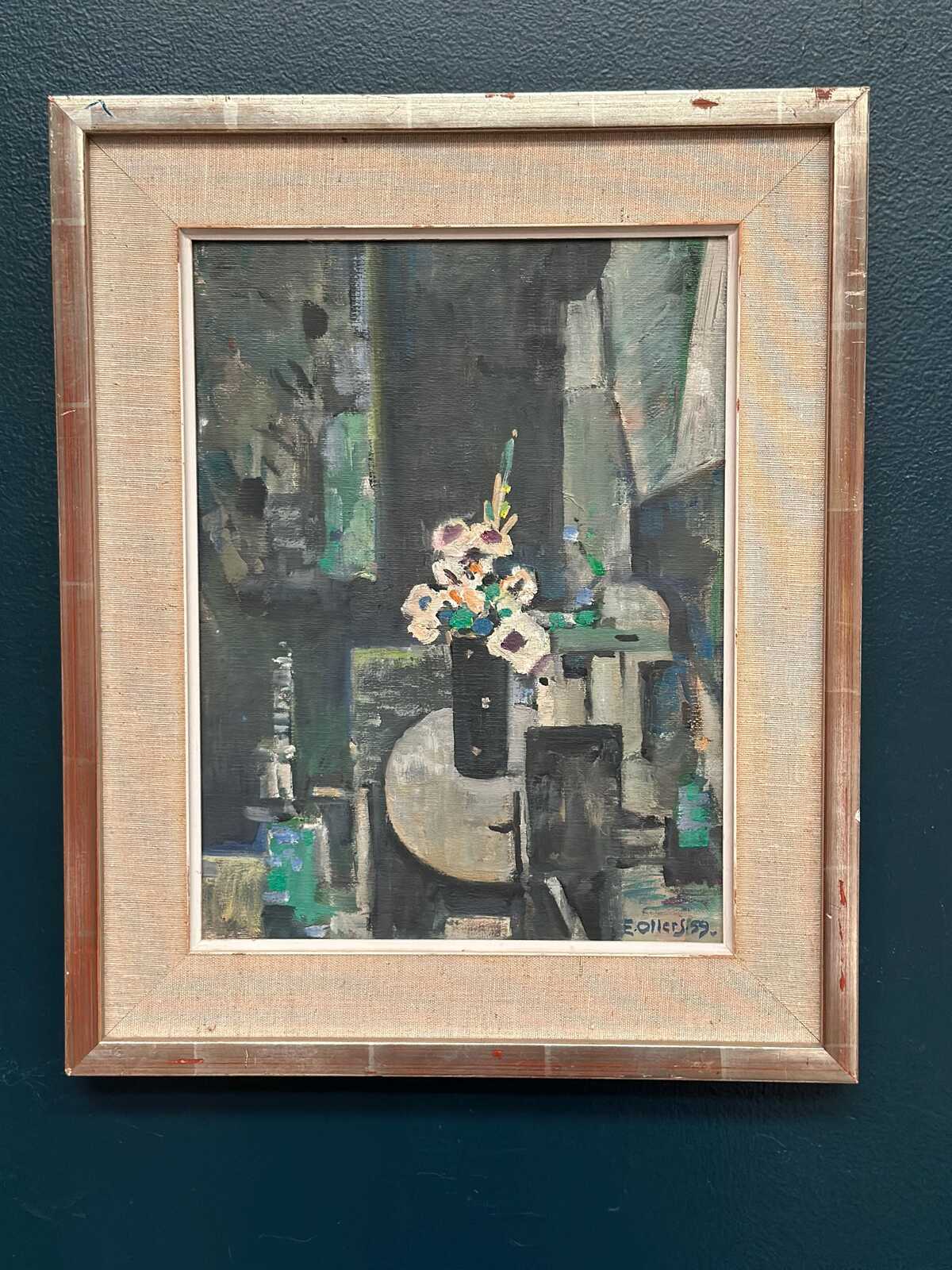 “White Blossom in Black Vase” by Edvin Ollers