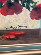 “Red Poppies in Blue Vase” by C. Horst