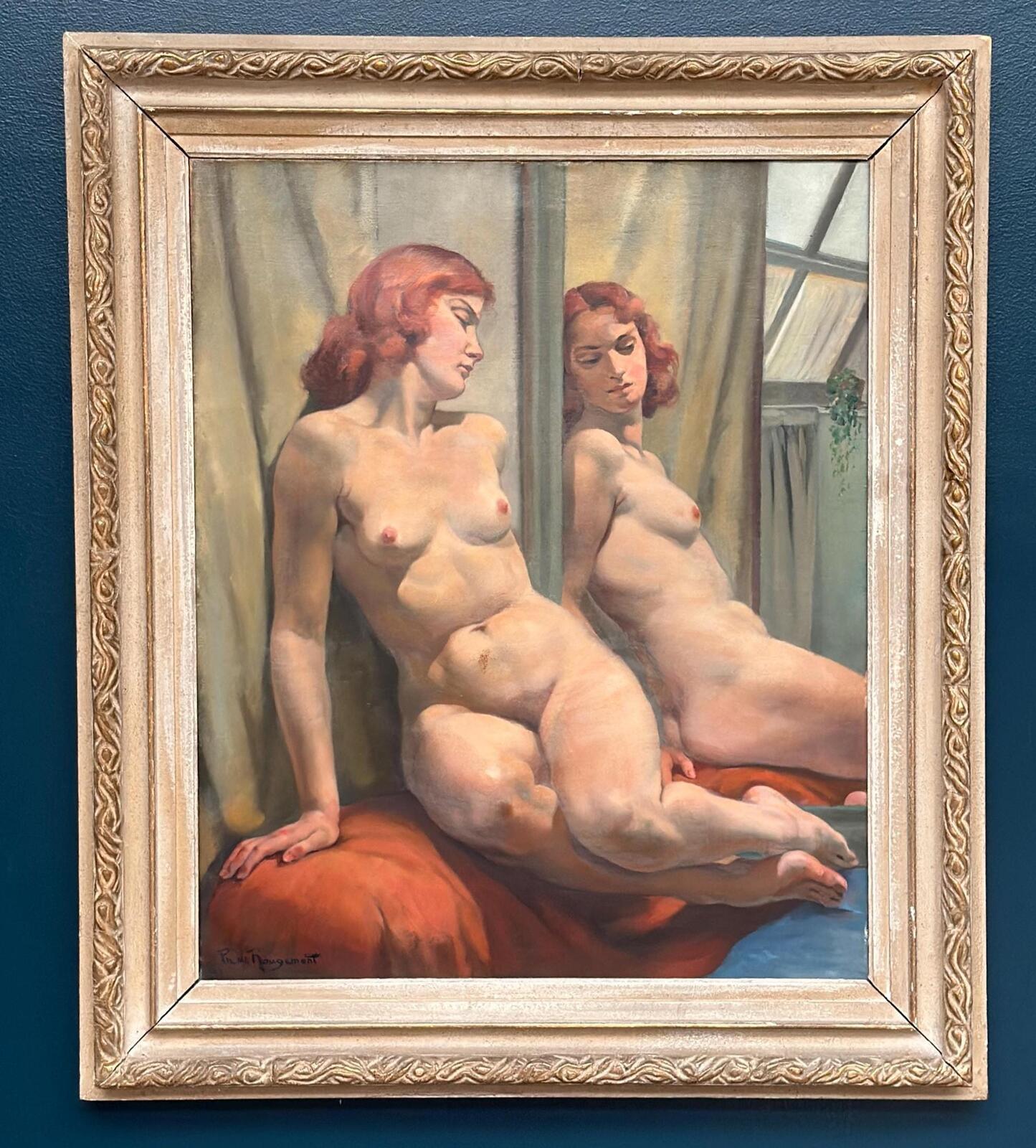 Sittande kvinna vid spegel By Philippe de Rougemont (1891–1965)