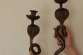 Pair of Egyptian Revival Style Engraved Brass Enameled Cobra Sconces