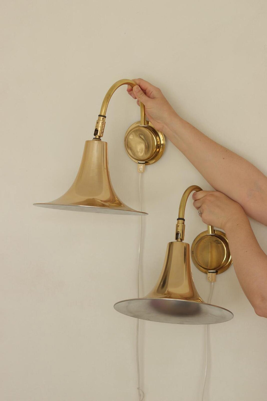 Danish 1960's Pair of Statement Trump Shape Lights in Brass, designed by Börje Claes for Norlett Elit.
