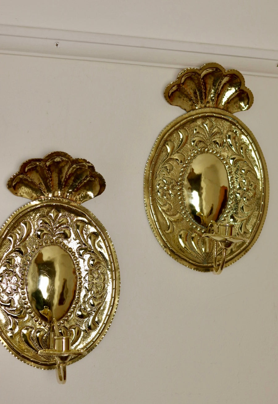 A Pair of baroque Swedish Brass Sconces Noah Ancienne