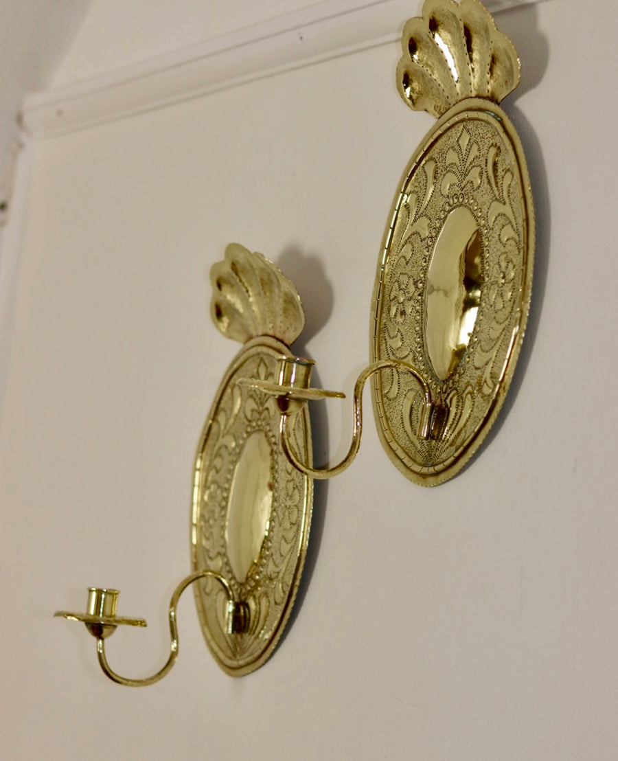 A Pair of baroque Swedish Brass Sconces Noah Ancienne