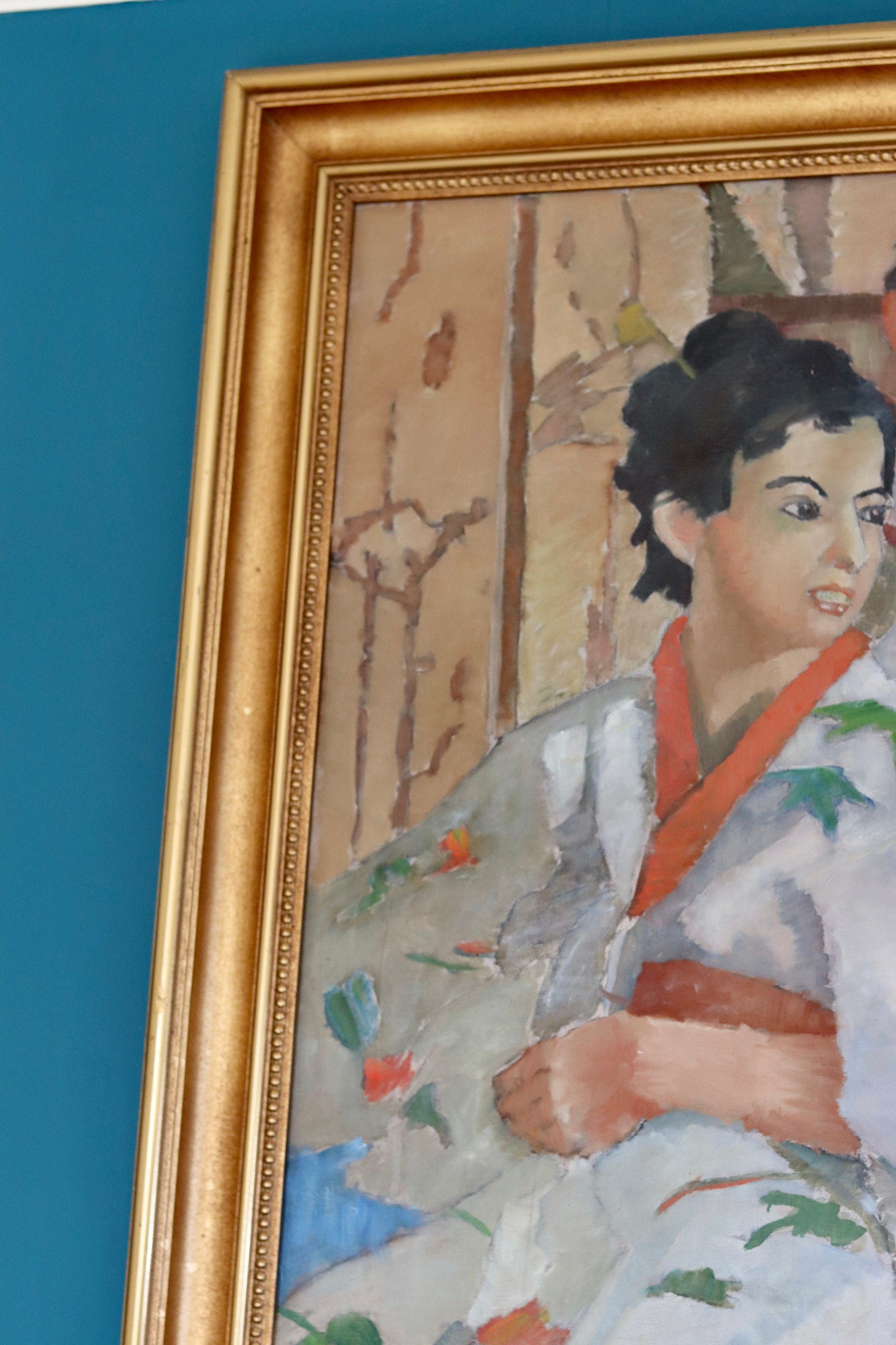 Early-Century Oil on Canvas " After Fröknarna Salomon”, by Jerry Jonstone -Vintage & Framed Noah Ancienne