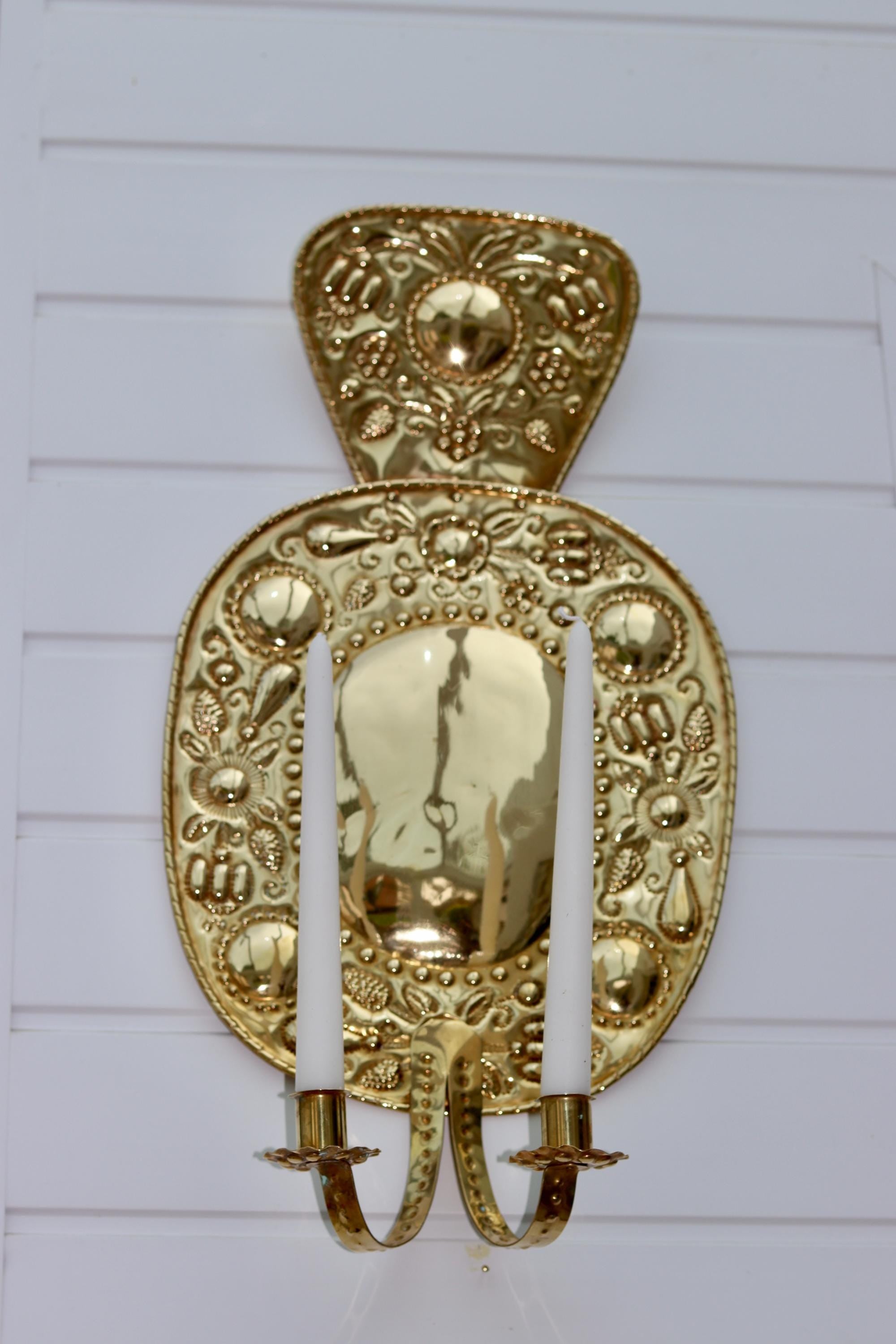 Large Mid-Century Swedish Brass Sconces Noah Ancienne