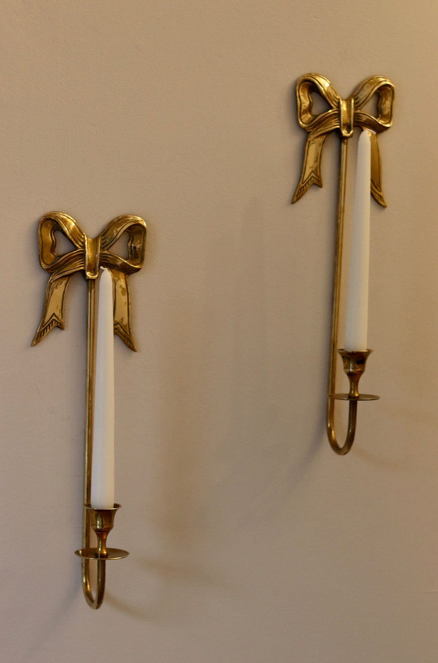 Large Pair of Vintage Brass Bow Sconces Noah Ancienne