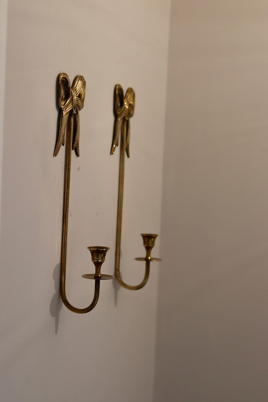 Large Pair of Vintage Brass Bow Sconces Noah Ancienne