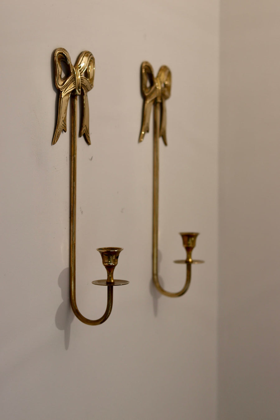 Large Pair of Vintage Brass Bow Sconces Noah Ancienne
