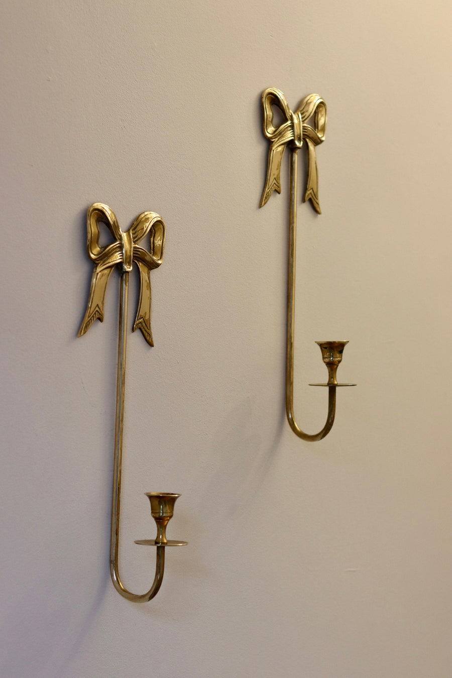 Large Pair of Vintage Brass Bow Sconces Noah Ancienne