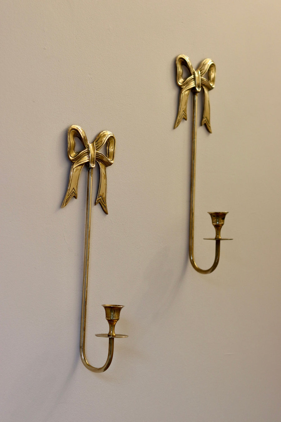 Large Pair of Vintage Brass Bow Sconces Noah Ancienne