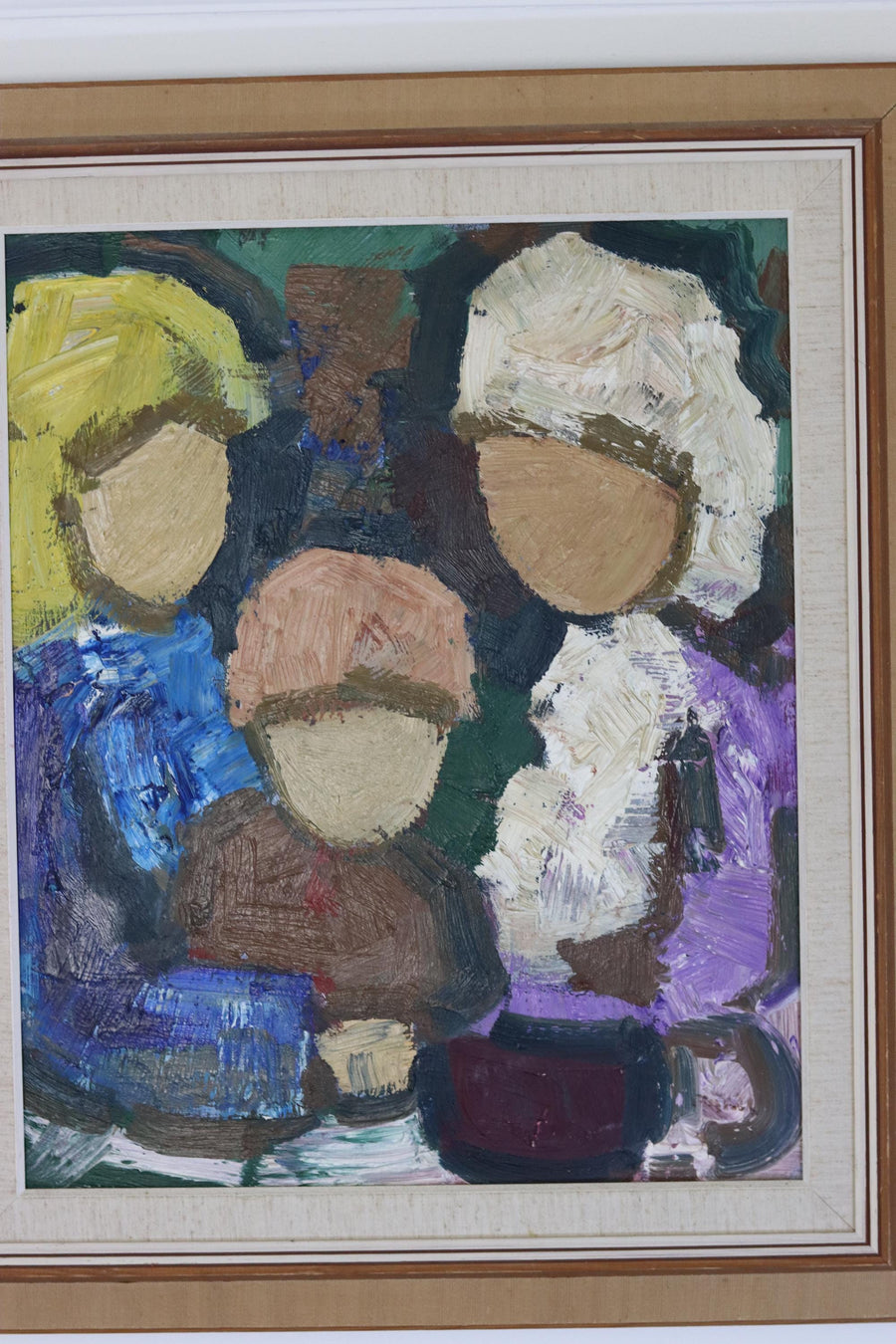 Large Swedish Modernist Oil Painting" Family "by Gösta Falck circa 1960-Vintage & Framed Noah Ancienne