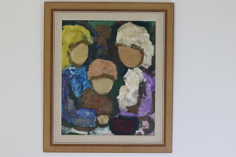 Large Swedish Modernist Oil Painting" Family "by Gösta Falck circa 1960-Vintage & Framed Noah Ancienne