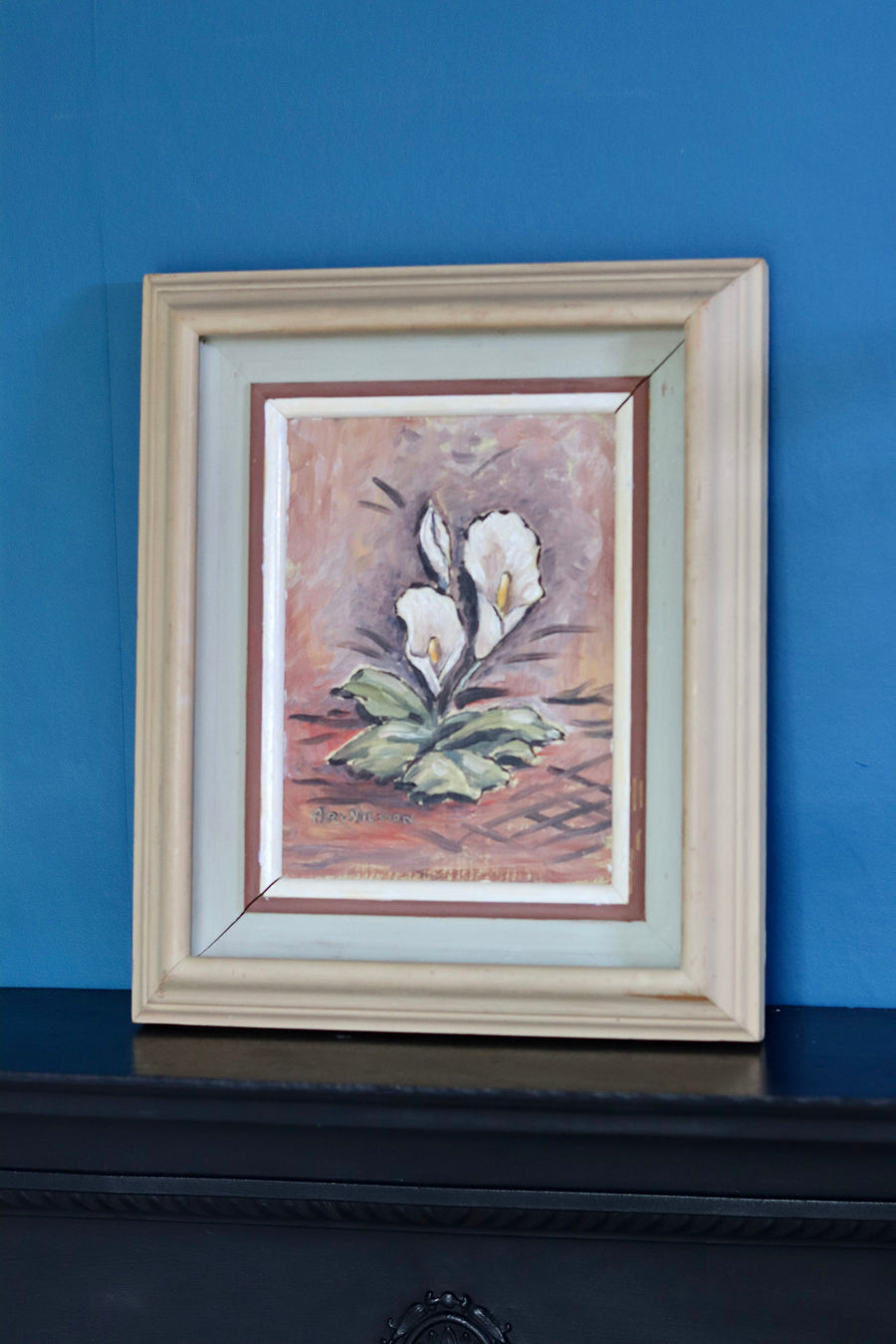 Original Norwegian Mid-Century Oil on Canvas" Peace Lily " by Arvid Nilsson(1913-1976) - Vintage & Framed Noah Ancienne