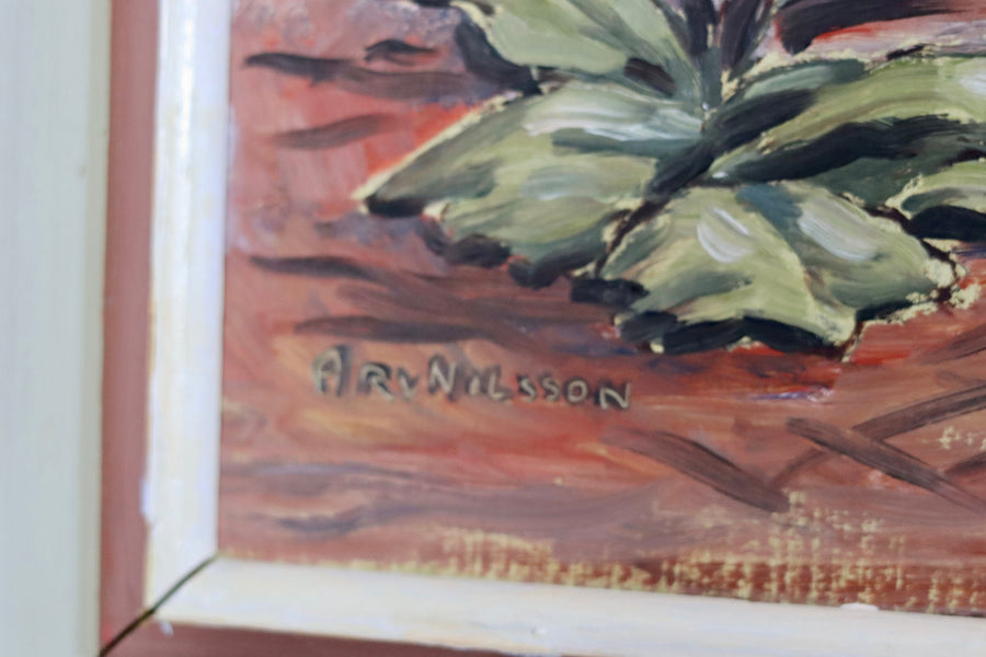 Original Norwegian Mid-Century Oil on Canvas" Peace Lily " by Arvid Nilsson(1913-1976) - Vintage & Framed Noah Ancienne