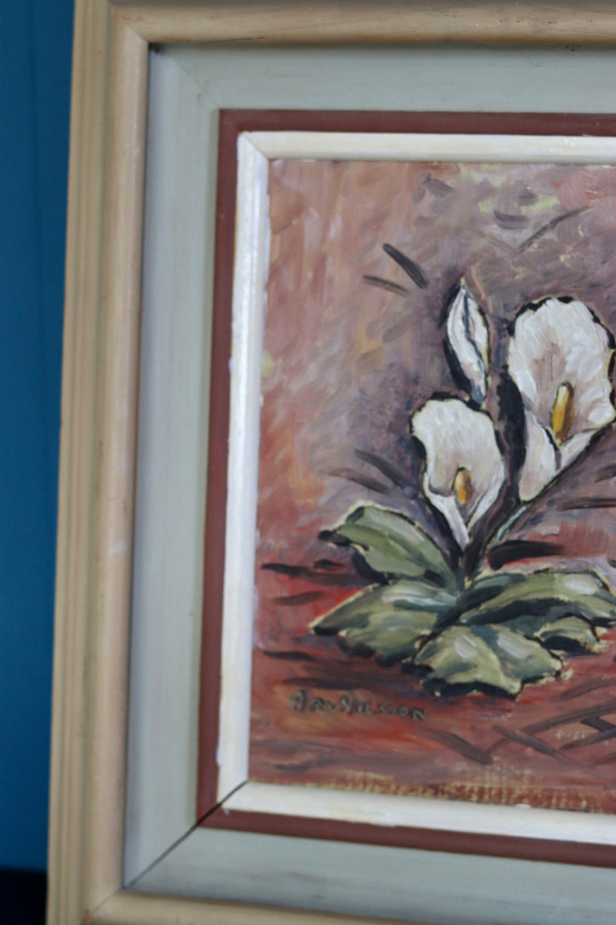 Original Norwegian Mid-Century Oil on Canvas" Peace Lily " by Arvid Nilsson(1913-1976) - Vintage & Framed Noah Ancienne