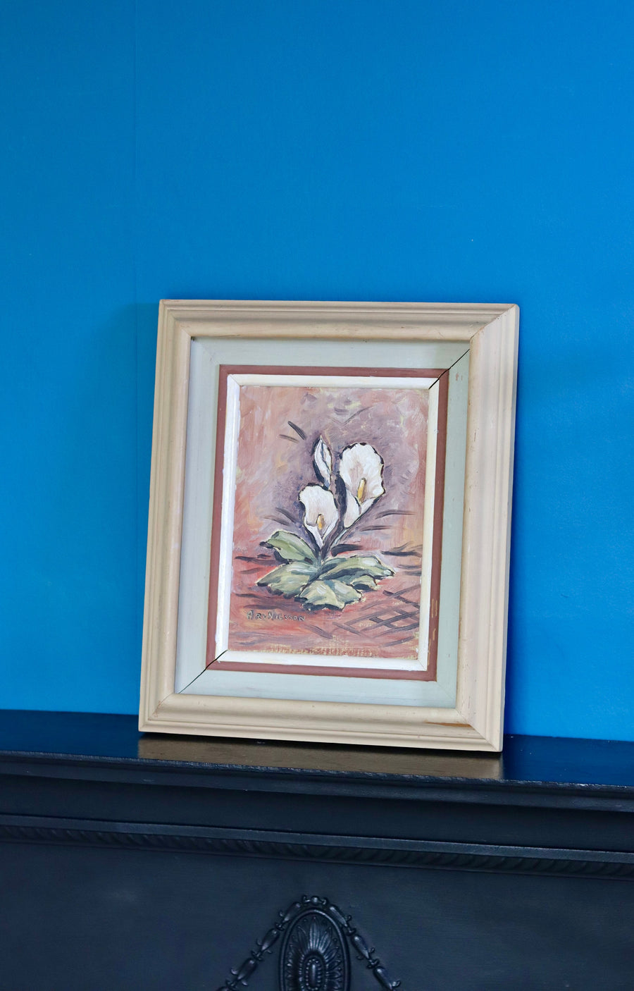 Original Norwegian Mid-Century Oil on Canvas" Peace Lily " by Arvid Nilsson(1913-1976) - Vintage & Framed Noah Ancienne