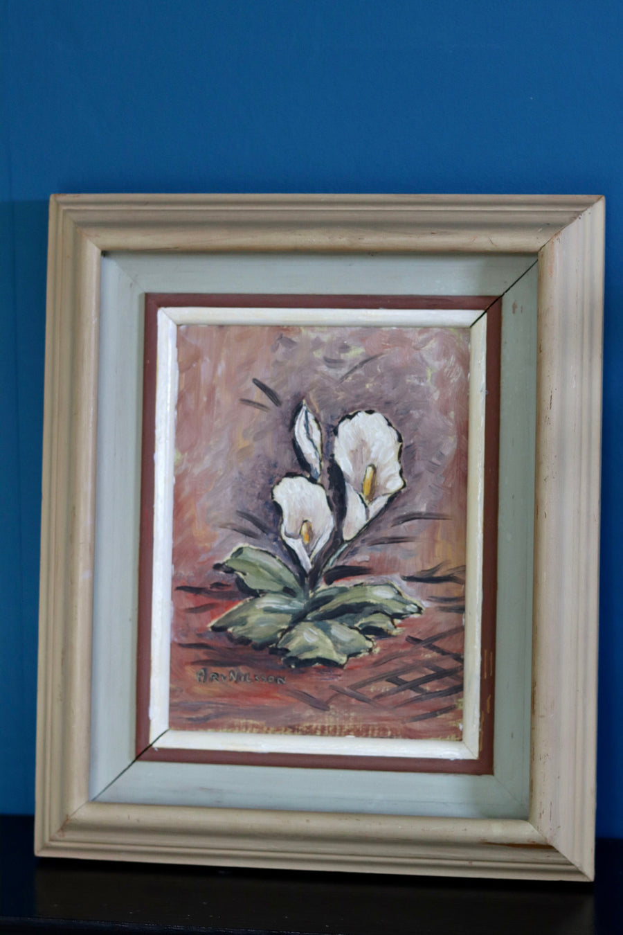 Original Norwegian Mid-Century Oil on Canvas" Peace Lily " by Arvid Nilsson(1913-1976) - Vintage & Framed Noah Ancienne
