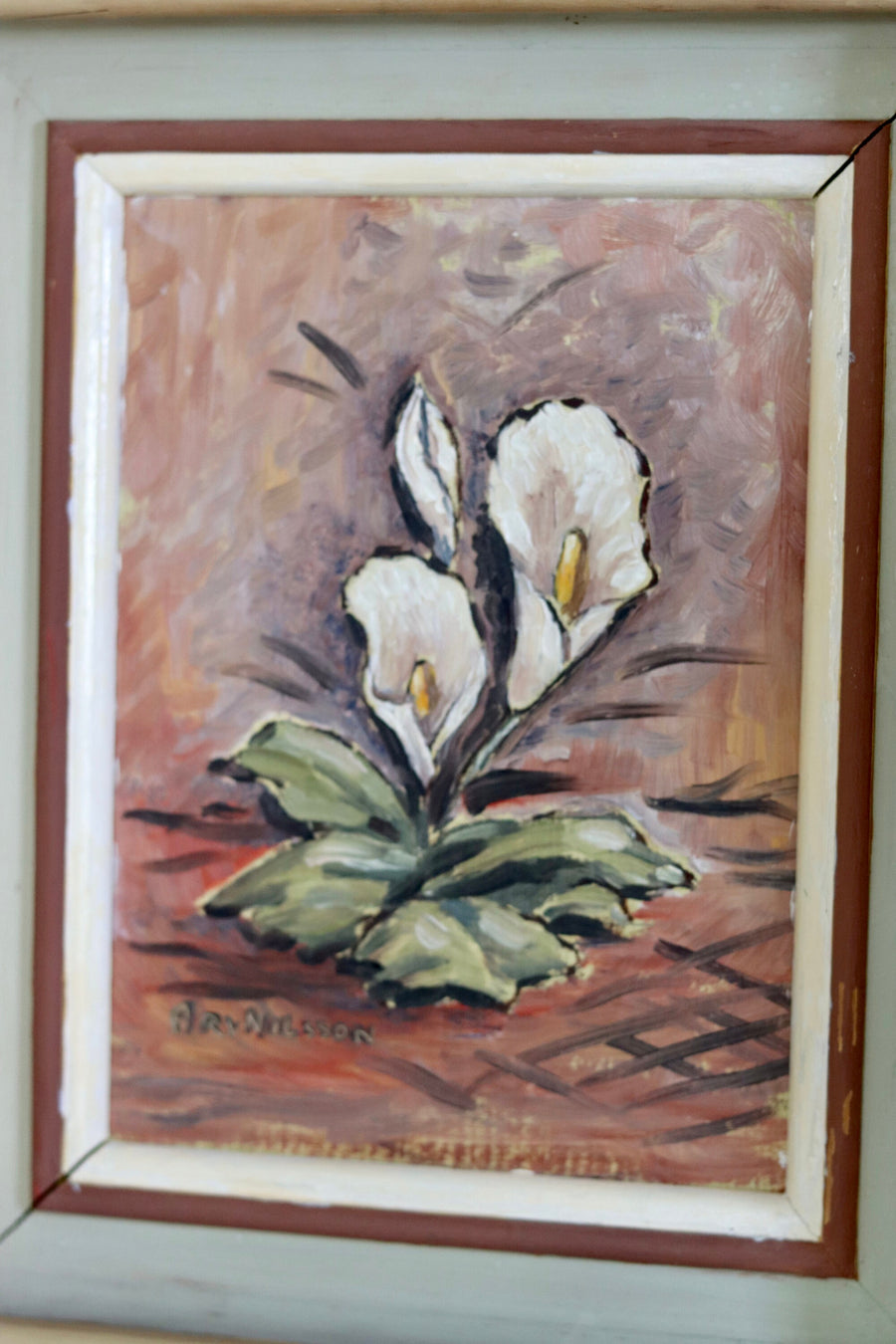 Original Norwegian Mid-Century Oil on Canvas" Peace Lily " by Arvid Nilsson(1913-1976) - Vintage & Framed Noah Ancienne