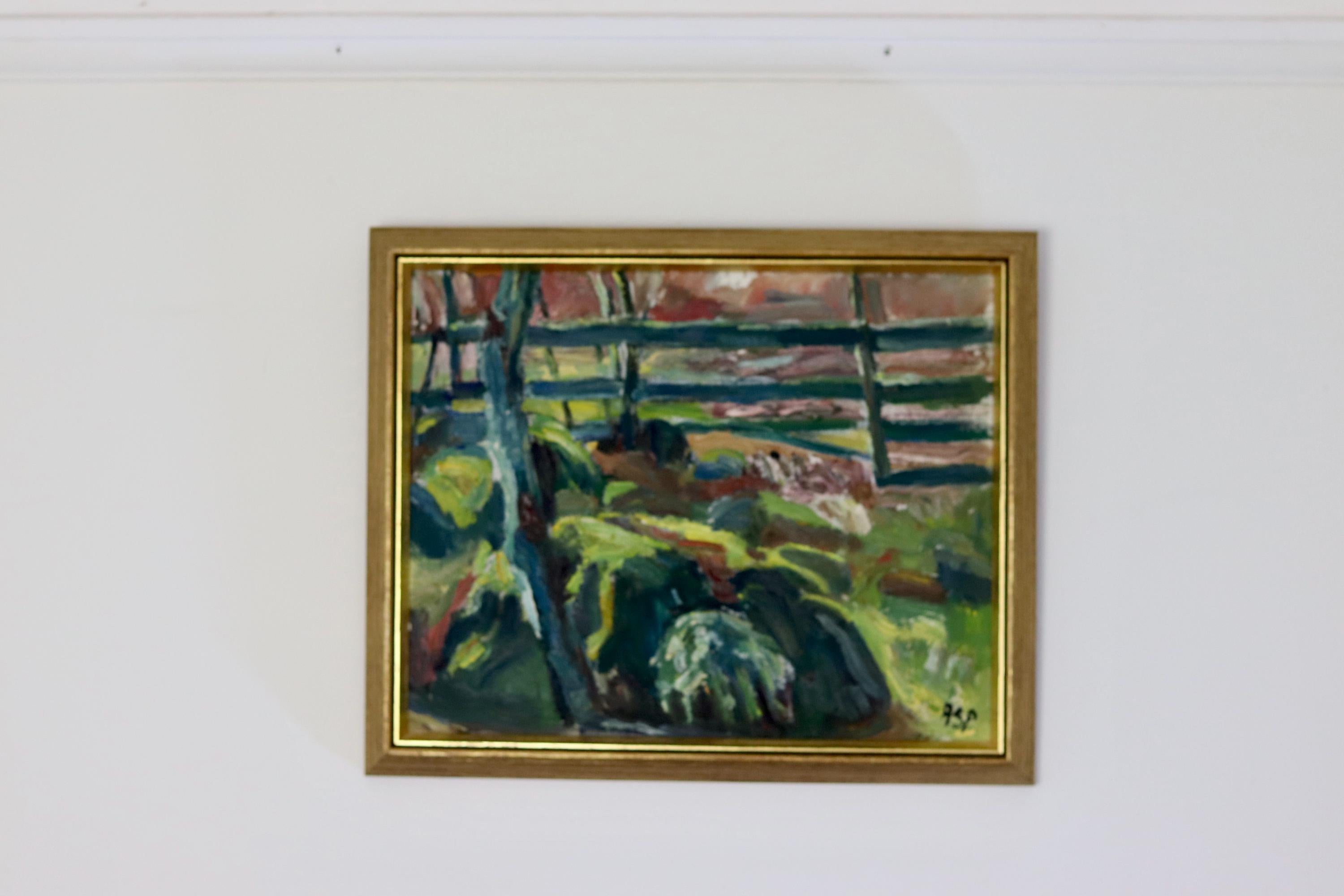 Original Swedish Mid-Century Oil on Canvas "By The Fence" by Gösta Asp (1907–1987) - Vintage & Framed Noah Ancienne