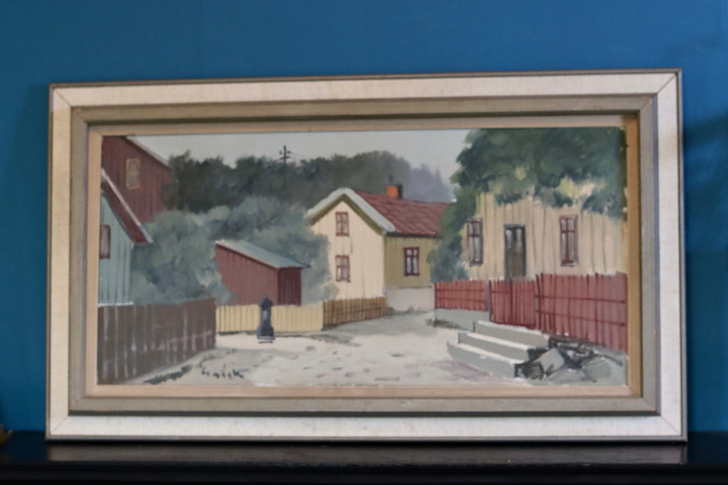 Original Swedish Mid-Century Oil on Canvas "Lilla Gatan Majorna Gothenburg" by Tage Gavik (1914-1981) - Vintage & Framed Noah Ancienne