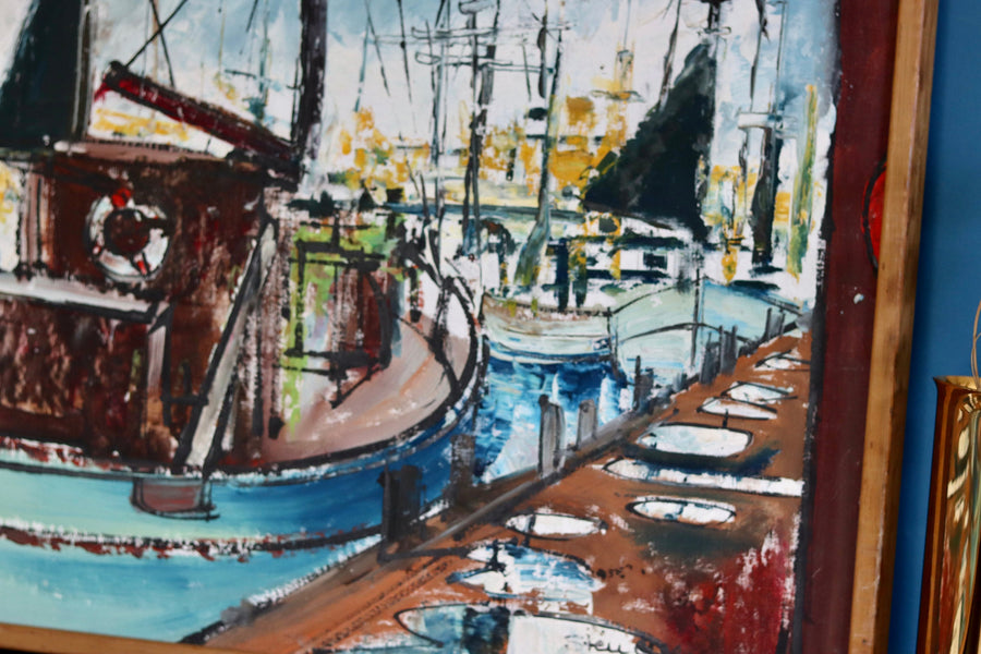 Original Swedish Mid-Century Oil on Canvas " Marina" by Steu (1971) - Vintage & Framed Noah Ancienne