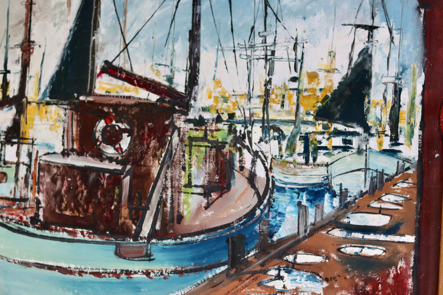 Original Swedish Mid-Century Oil on Canvas " Marina" by Steu (1971) - Vintage & Framed Noah Ancienne