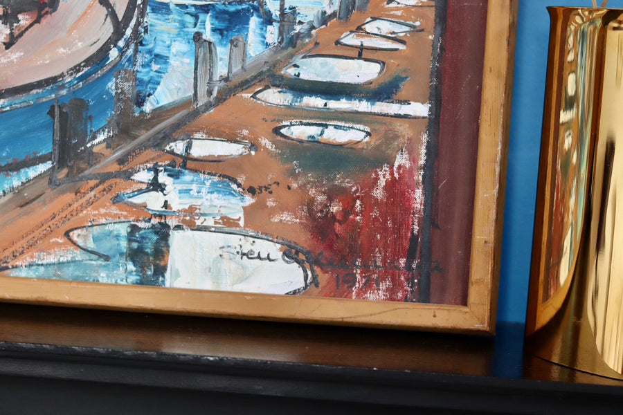 Original Swedish Mid-Century Oil on Canvas " Marina" by Steu (1971) - Vintage & Framed Noah Ancienne