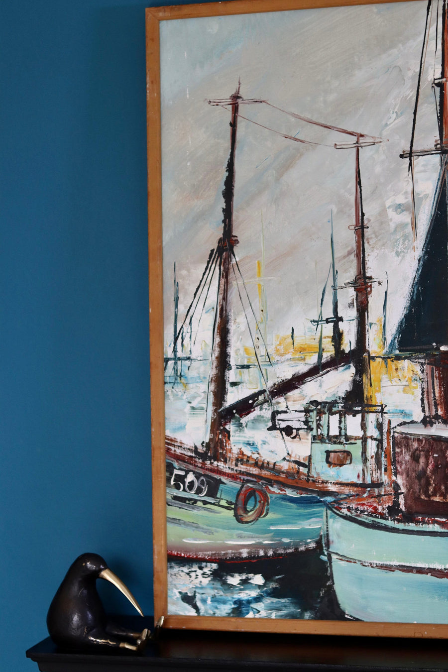 Original Swedish Mid-Century Oil on Canvas " Marina" by Steu (1971) - Vintage & Framed Noah Ancienne