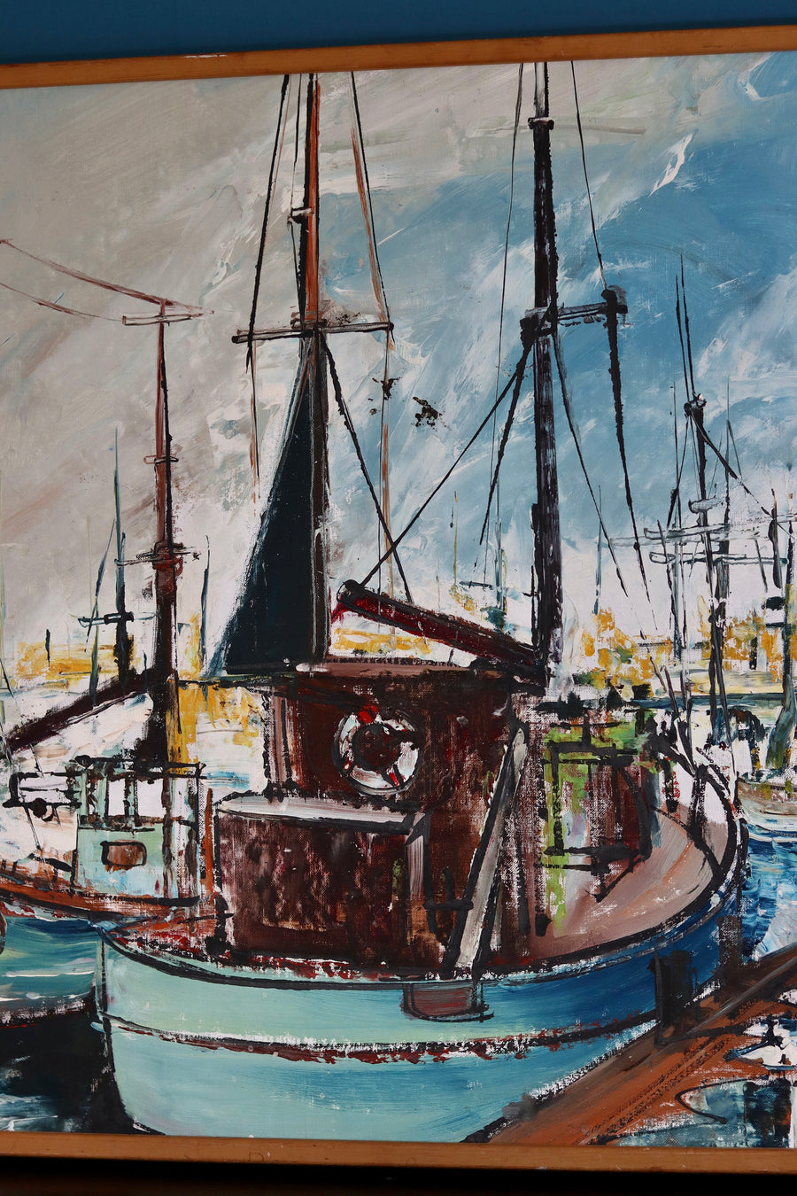 Original Swedish Mid-Century Oil on Canvas " Marina" by Steu (1971) - Vintage & Framed Noah Ancienne