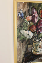 Original Swedish Mid-Century Oil on Canvas " Vase" by I Franke(1913-1999) - Vintage & Framed Noah Ancienne