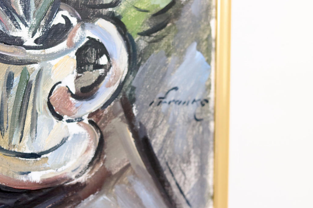 Original Swedish Mid-Century Oil on Canvas " Vase" by I Franke(1913-1999) - Vintage & Framed Noah Ancienne