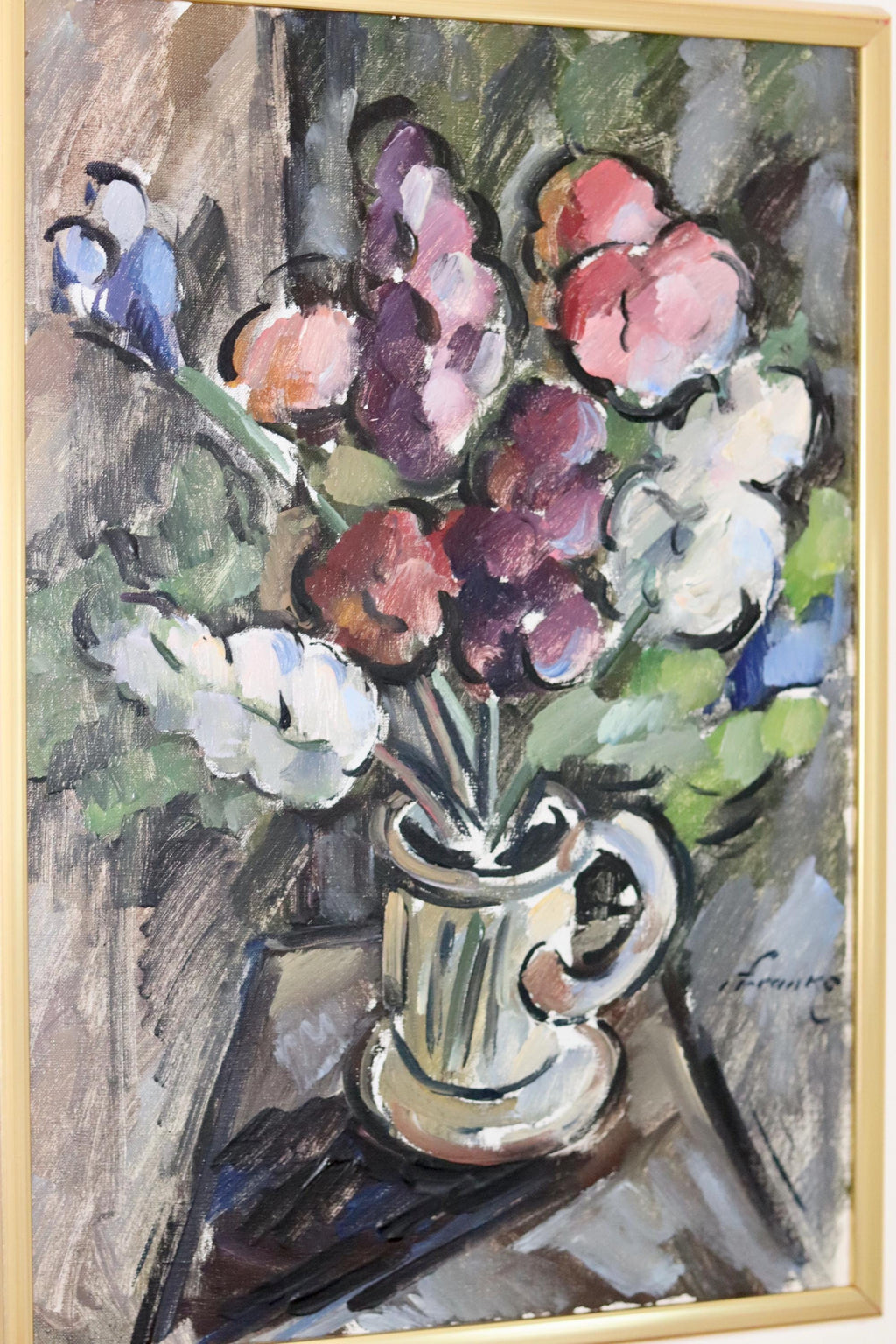 Original Swedish Mid-Century Oil on Canvas " Vase" by I Franke(1913-1999) - Vintage & Framed Noah Ancienne