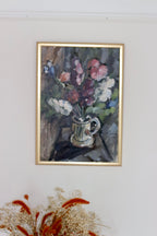 Original Swedish Mid-Century Oil on Canvas " Vase" by I Franke(1913-1999) - Vintage & Framed Noah Ancienne