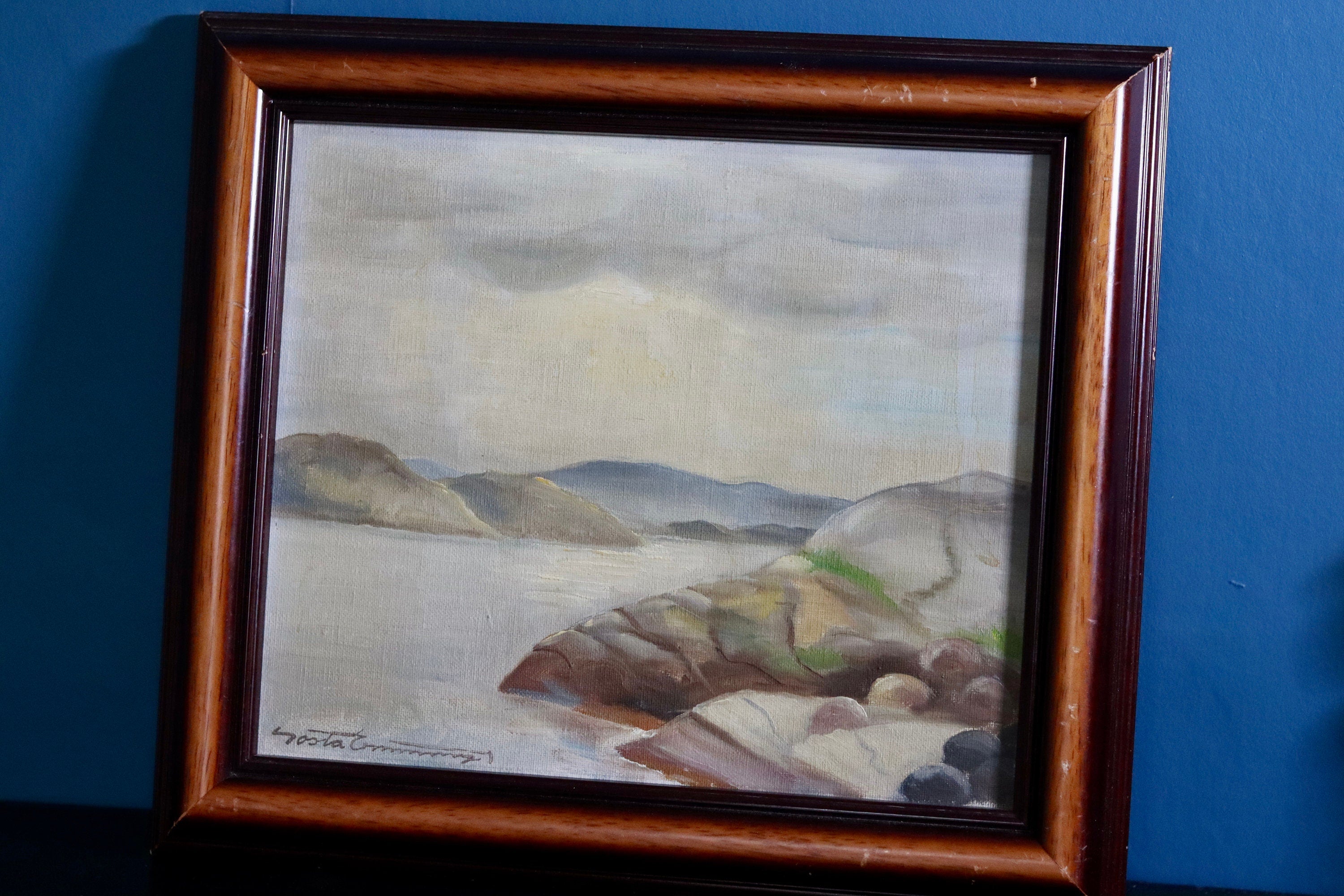 Original Swedish Modernist " Lake " by Gosta Cummings- VIntage and Framed Noah Ancienne