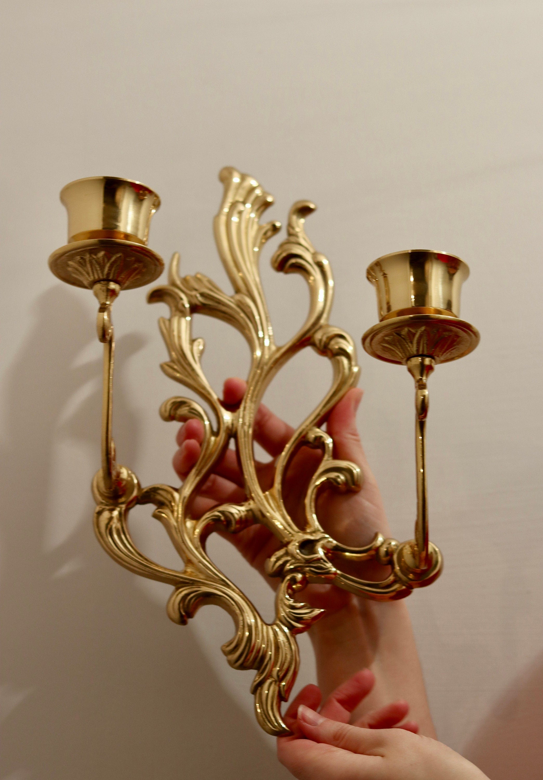 Ornate Vintage Brass Sconce for Two Candles Noah Ancienne
