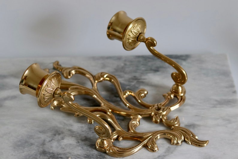 Ornate Vintage Brass Sconce for Two Candles Noah Ancienne