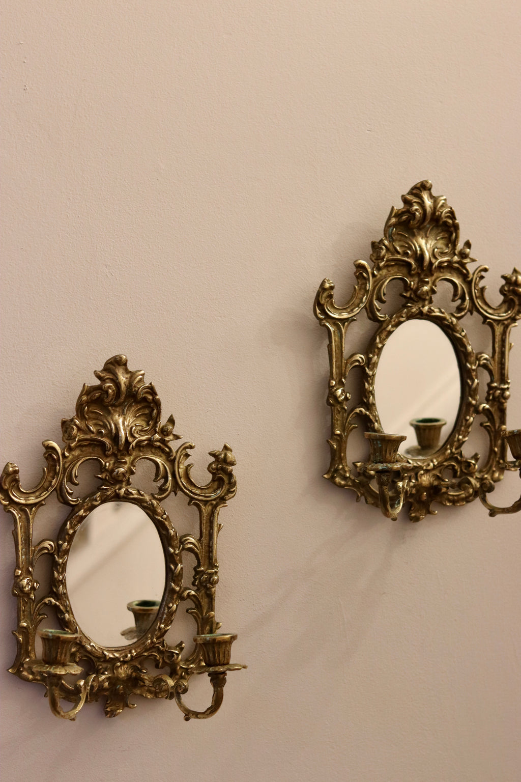 Pair of Antique Brass Sconces with Mirror Noah Ancienne