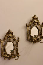 Pair of Antique Brass Sconces with Mirror Noah Ancienne