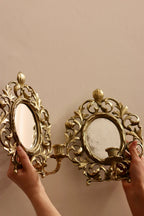 Pair of Antique French Brass Sconces with Mirror Noah Ancienne