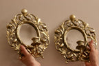 Pair of Antique French Brass Sconces with Mirror Noah Ancienne