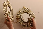 Pair of Antique French Brass Sconces with Mirror Noah Ancienne