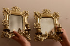 Pair of Antique Swedish Brass Sconces with Mirror Noah Ancienne