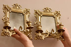 Pair of Antique Swedish Brass Sconces with Mirror Noah Ancienne