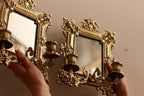 Pair of Antique Swedish Brass Sconces with Mirror Noah Ancienne