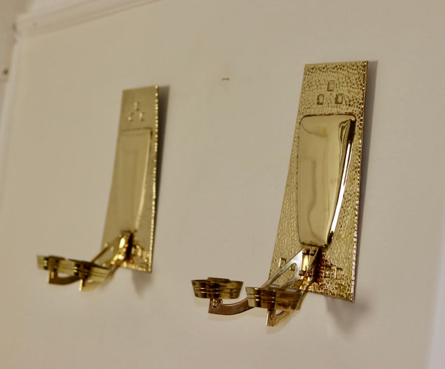 Pair of Art Nouveau Brass Sconces, early 20th century. Noah Ancienne