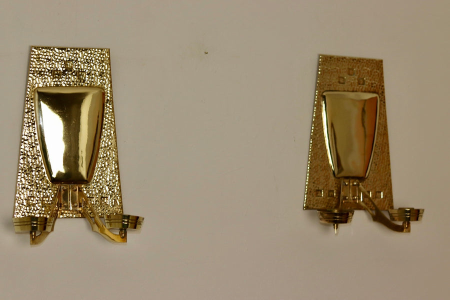Pair of Art Nouveau Brass Sconces, early 20th century. Noah Ancienne