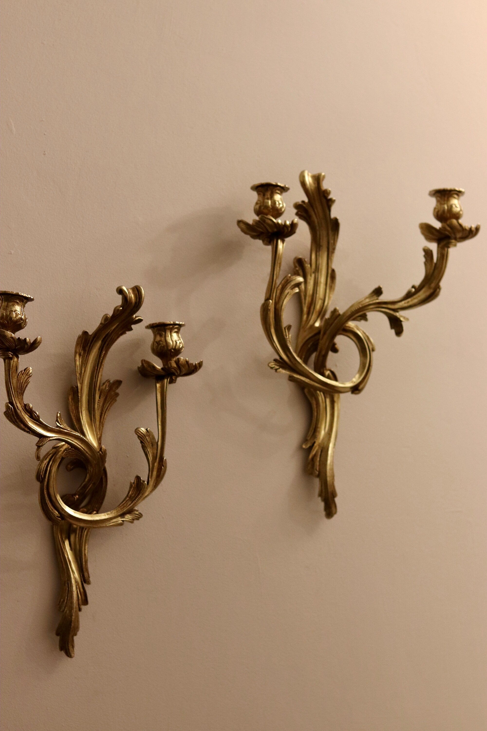 Pair of Brass Louis XV French Wall Sconces Noah Ancienne