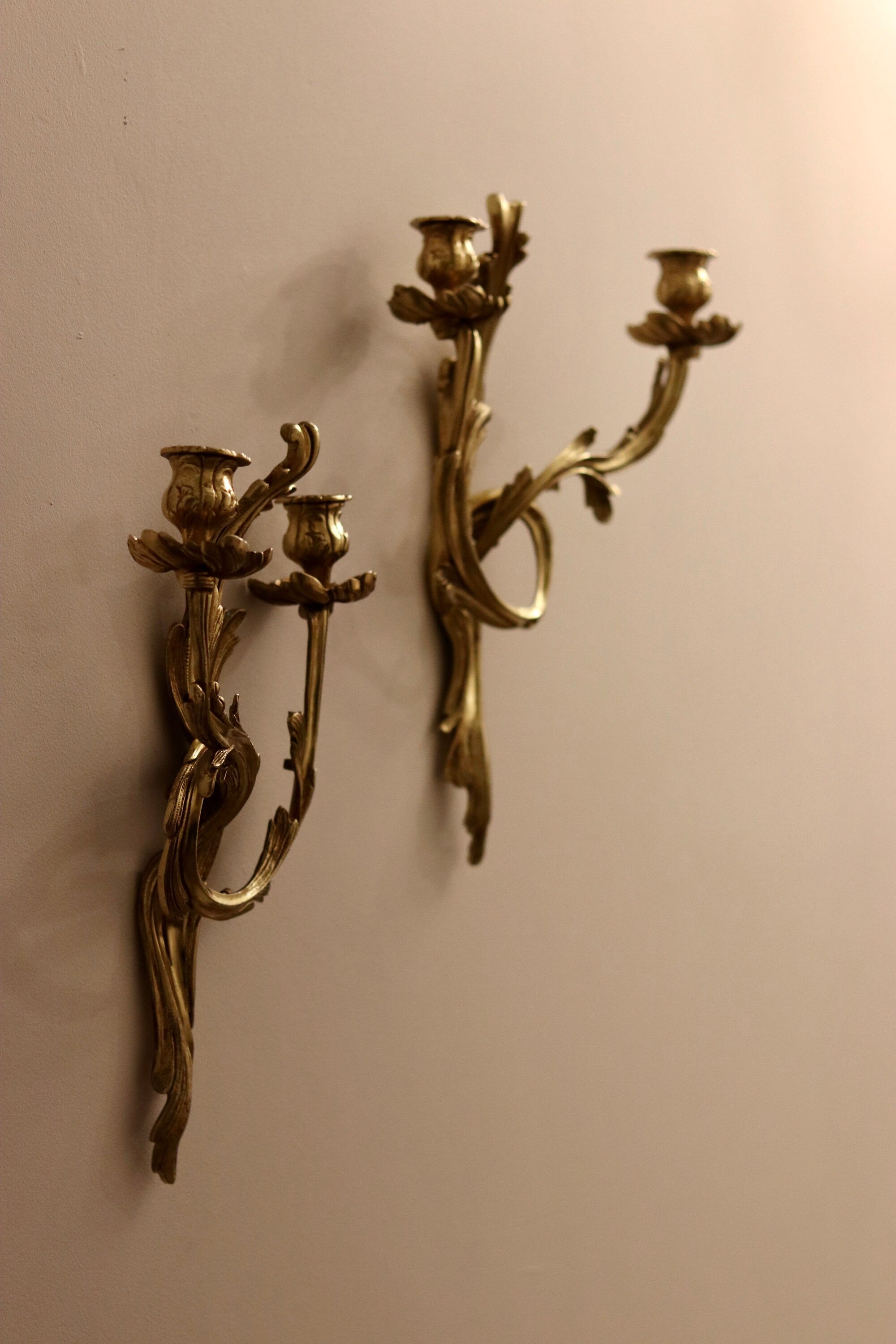 Pair of Brass Louis XV French Wall Sconces Noah Ancienne
