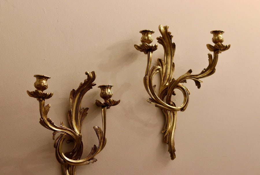 Pair of Brass Louis XV French Wall Sconces Noah Ancienne