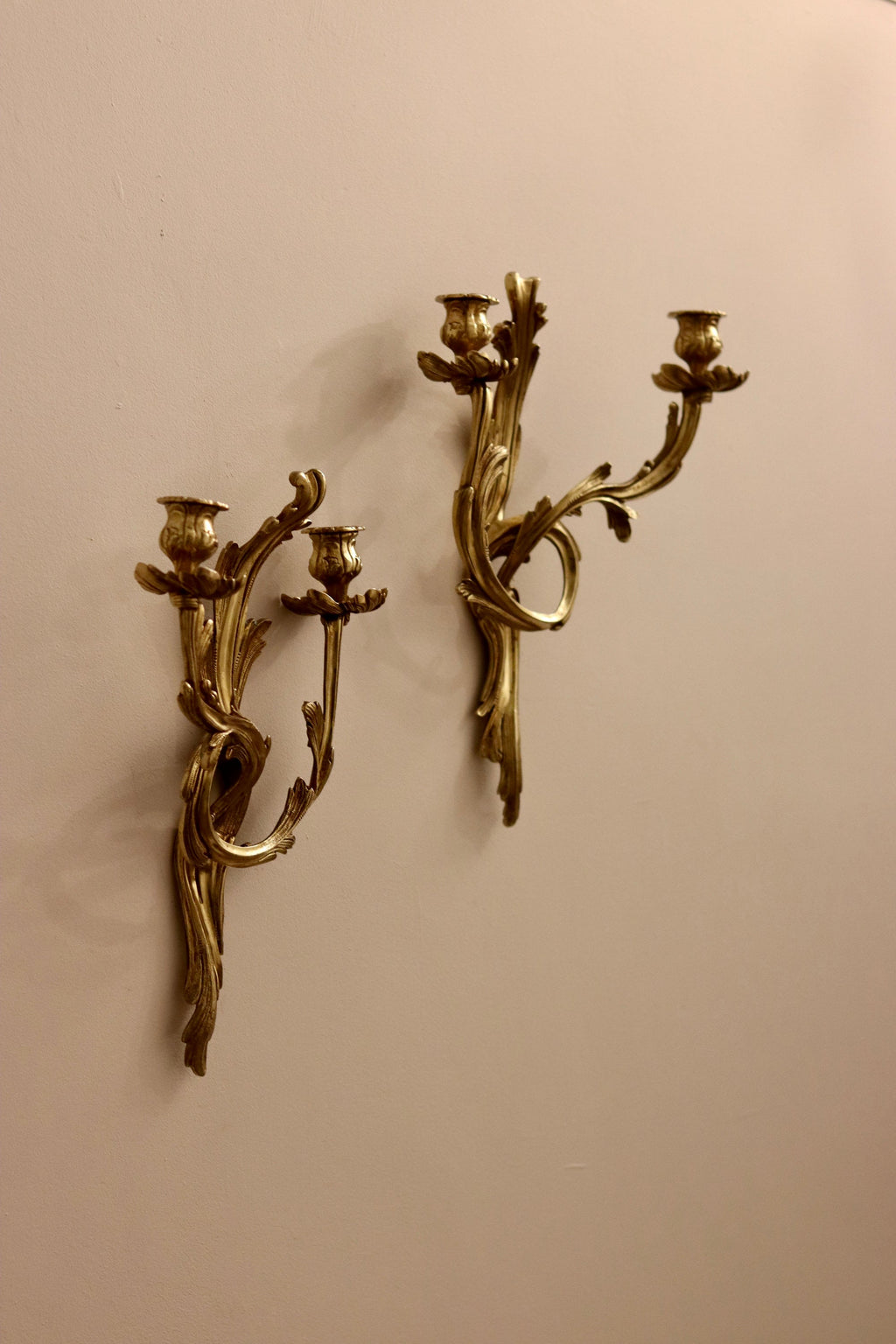 Pair of Brass Louis XV French Wall Sconces Noah Ancienne